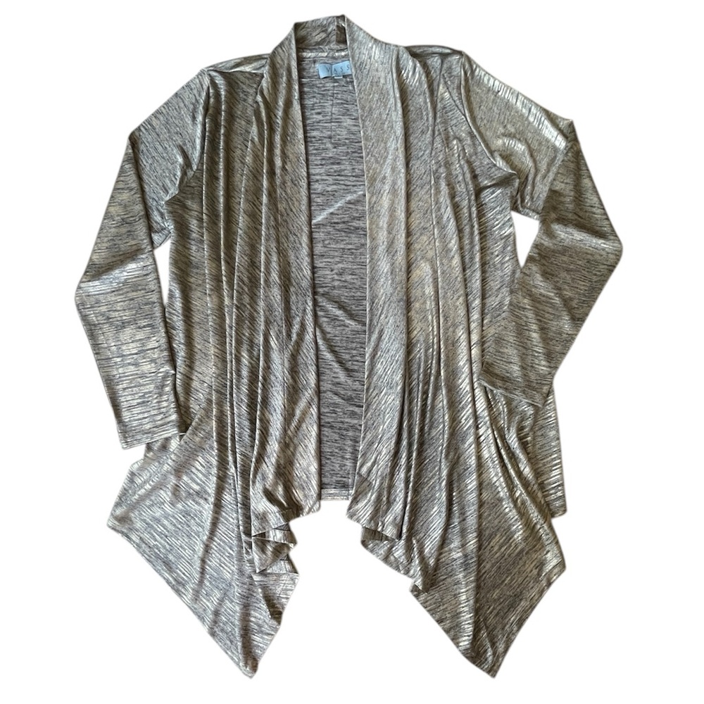 Joan Vass Metallic Gold Black Heathered Cardigan Jacket, Large